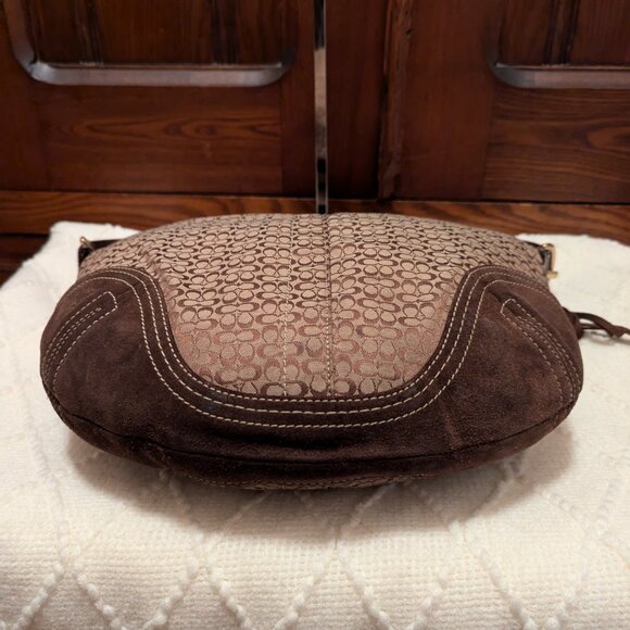 Vintage Coach 2158 Brown Signature Logo Suede Leather Hobo Shoulder - Picture 11 of 16